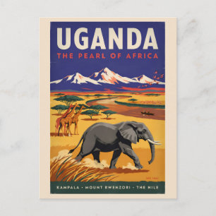 Cartão Postal Ilustração de Viagem Safari Uganda Arte Vintage