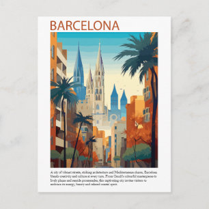 Cartão Postal Ilustração de Viagem Vintage da Cidade de Barcelon
