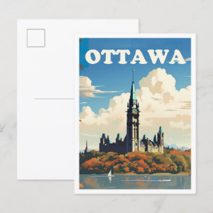 Cartão Postal Ilustração de viagem vintage de arte de Ottawa Can