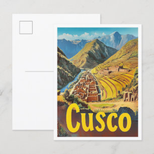 Cartão Postal Ilustração de viagem vintage de arte do Cusco Peru