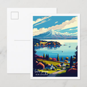 Cartão Postal Ilustração de viagem vintage do Lago Taupo Nova Ze