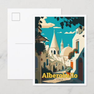 Cartão Postal Ilustração de Viagem Vintage em Alberobello