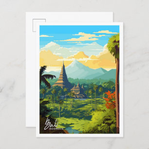 Cartão Postal Ilustração de viagem Vintage em Bali Indonesia
