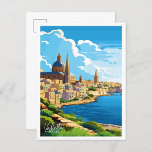 Cartão Postal Ilustração de Viagem Vintage La Malta
