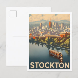Cartão Postal Ilustração de Viagem Vintage Stockton Califórnia