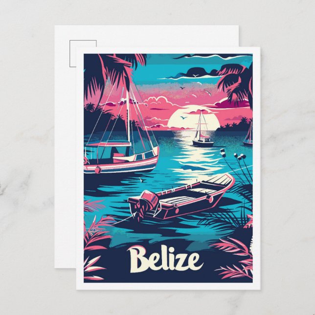 Cartão Postal Ilustração de Viagens vintage Belize (Frente/Verso)