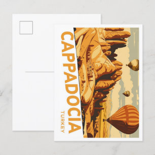 Cartão Postal Ilustração de Viagens vintage da Cappadocia Turkey