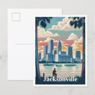 Cartão Postal Ilustração de Viagens vintage da Jacksonville Flor