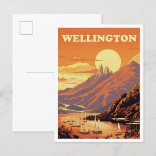 Cartão Postal Ilustração de Viagens vintage da Nova Zelândia em