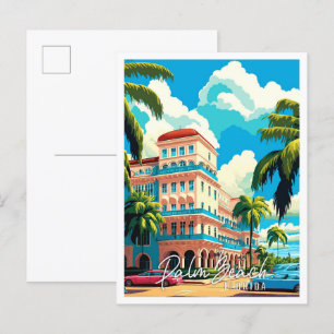 Cartão Postal Ilustração de viagens vintage da Palm Beach USA