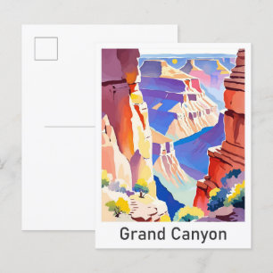 Cartão Postal Ilustração de Viagens vintage de Arizona Grand Can