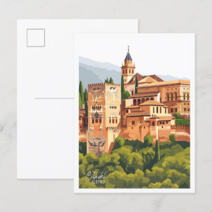 Cartão Postal Ilustração de Viagens vintage de Arte Citadel Alep