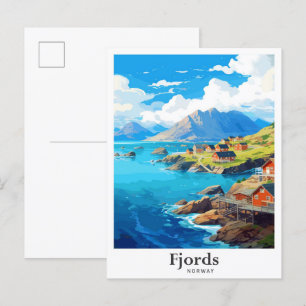 Cartão Postal Ilustração de Viagens vintage de Arte da Noruega d