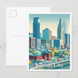 Cartão Postal Ilustração de Viagens vintage de Arte de Kansas Ci