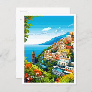 Cartão Postal Ilustração de viagens vintage de Arte de Positano 