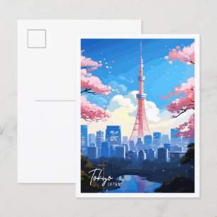 Cartão Postal Ilustração de viagens vintage de Arte do Japão em 
