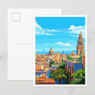 Cartão Postal Ilustração de Viagens vintage de Arte em Espanha S