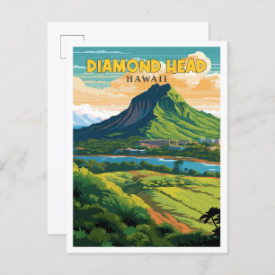 Cartão Postal Ilustração de viagens vintage de Diamond Head Hawa