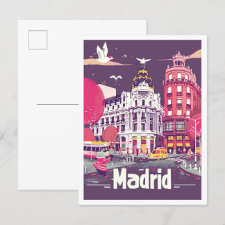 Cartão Postal Ilustração de Viagens vintage de Espanha Madrid