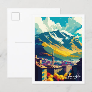 Cartão Postal Ilustração de viagens vintage de Grenoble France