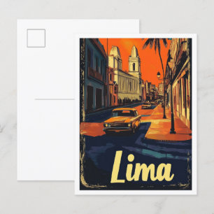 Cartão Postal Ilustração de Viagens vintage de Lima Peru