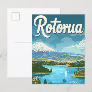 Cartão Postal Ilustração de Viagens vintage de Rotorua Nova Zelâ