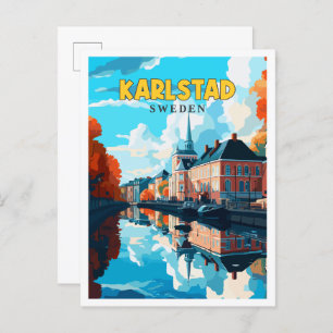 Cartão Postal Ilustração de viagens vintage de Suecia Karlstad