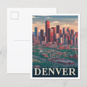 Cartão Postal Ilustração de Viagens vintage Denver Colorado USA