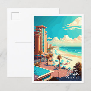 Cartão Postal Ilustração de viagens vintage Destin Florida USA