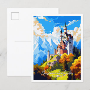 Cartão Postal Ilustração de viagens vintage do Castelo Neuschwan