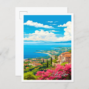 Cartão Postal Ilustração de viagens vintage do Cote d Azur Franc