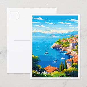 Cartão Postal Ilustração de viagens vintage do Cote d'Azur Franc
