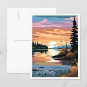 Cartão Postal Ilustração de viagens vintage do Lago Livingston T