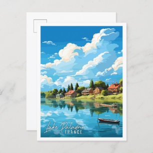 Cartão Postal Ilustração de viagens vintage do Lago Paladru Fran