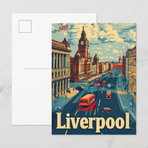 Cartão Postal Ilustração de Viagens vintage do Liverpool England