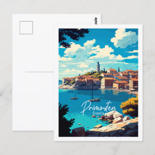Cartão Postal Ilustração de viagens vintage do Primosten Croácia