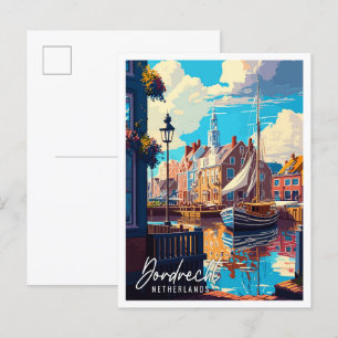 Cartão Postal Ilustração de viagens vintage Dordrecht Países Bai