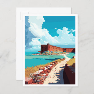 Cartão Postal Ilustração de viagens vintage Dry Tortugas Florida