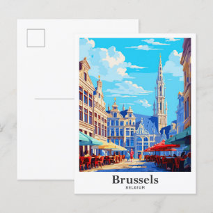 Cartão Postal Ilustração de Viagens vintage em Bruxelas na Bélgi