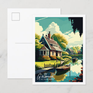 Cartão Postal Ilustração de viagens vintage Giethoorn Netherland