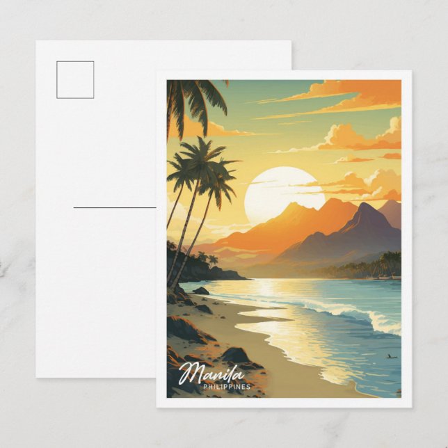 Cartão Postal Ilustração de Viagens vintage nas Filipinas (Frente/Verso)