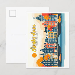 Cartão Postal Ilustração de Viagens vintage nos Países Baixos de