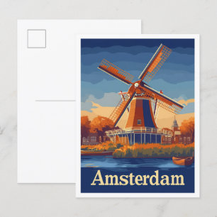 Cartão Postal Ilustração de Viagens vintage nos Países Baixos de