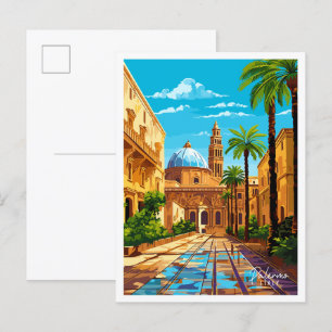 Cartão Postal Ilustração de viagens vintage Palermo Itália