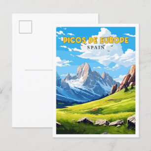 Cartão Postal Ilustração de viagens vintage Picos de Europa