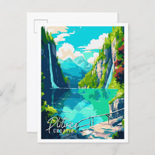 Cartão Postal Ilustração de viagens vintage Plitvice Croácia