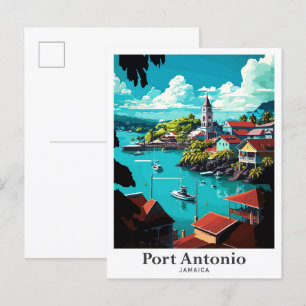 Cartão Postal Ilustração de Viagens vintage Port Antonio Jamaica