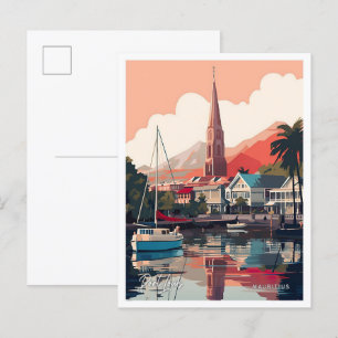 Cartão Postal Ilustração de Viagens vintage Port Louis Maurícia