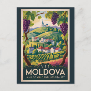 Cartão Postal Ilustração de Vinícola da Moldávia Viagem Arte Vin