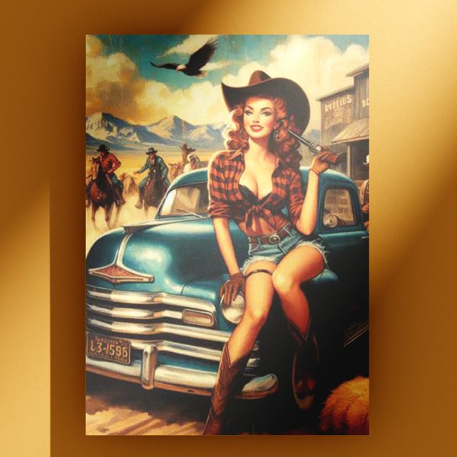 Cartão Postal Ilustração de Vintage Country Girl (Criador carregado)